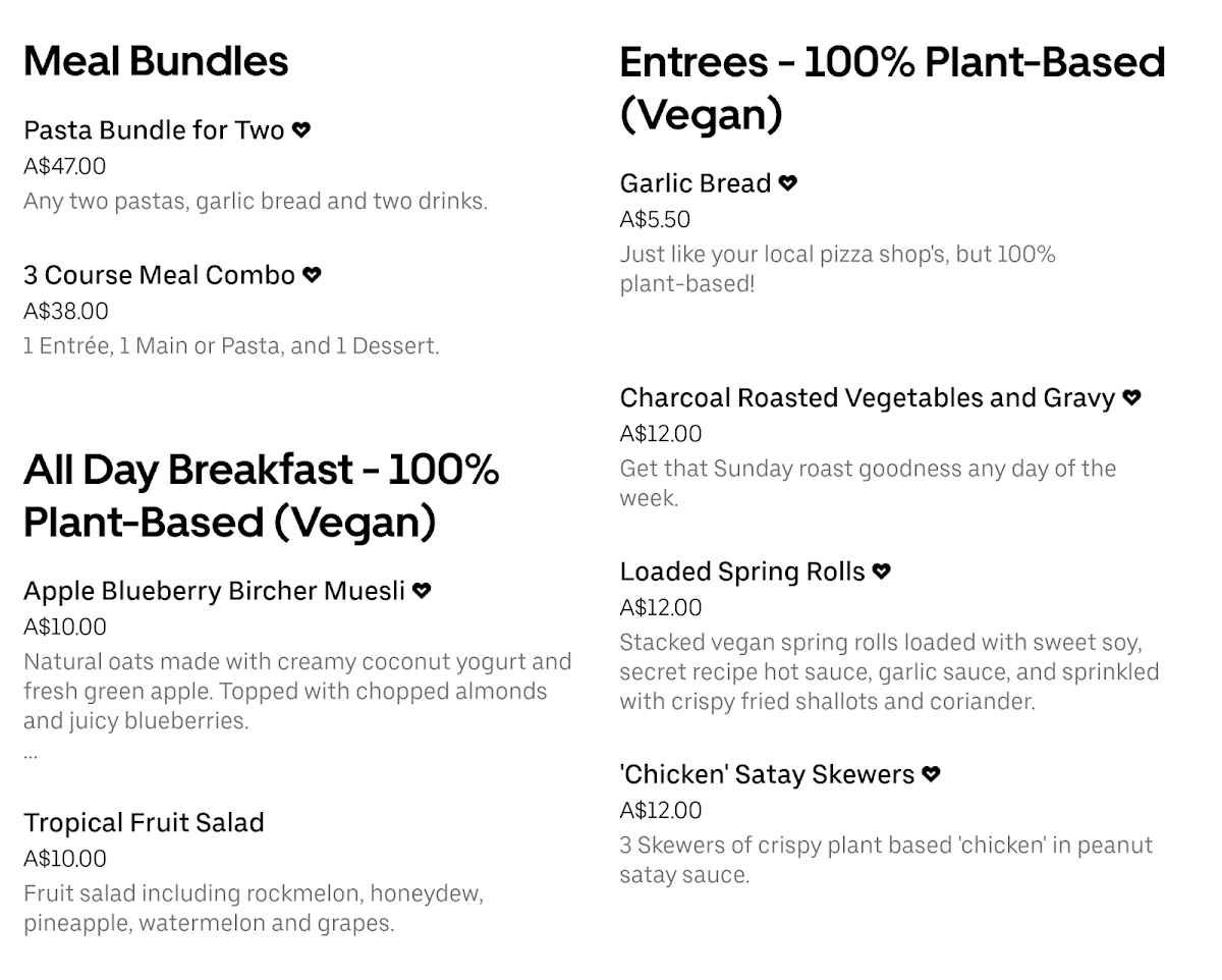 Menu, Patrick's Plant-Based Takeaway