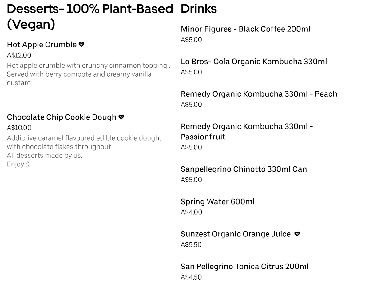 Menu, Patrick's Plant-Based Takeaway