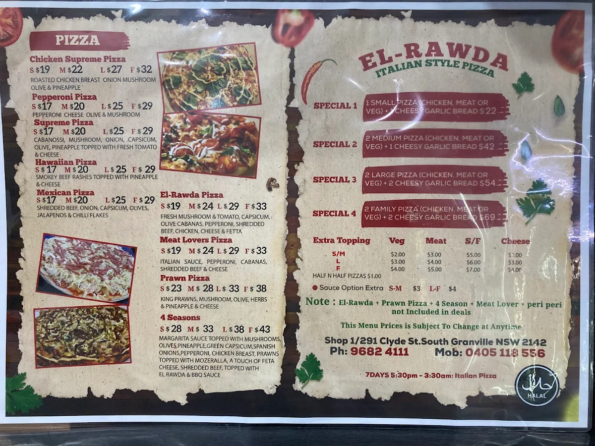 Menu, Granvile El-Rawda Bakery and Cafe