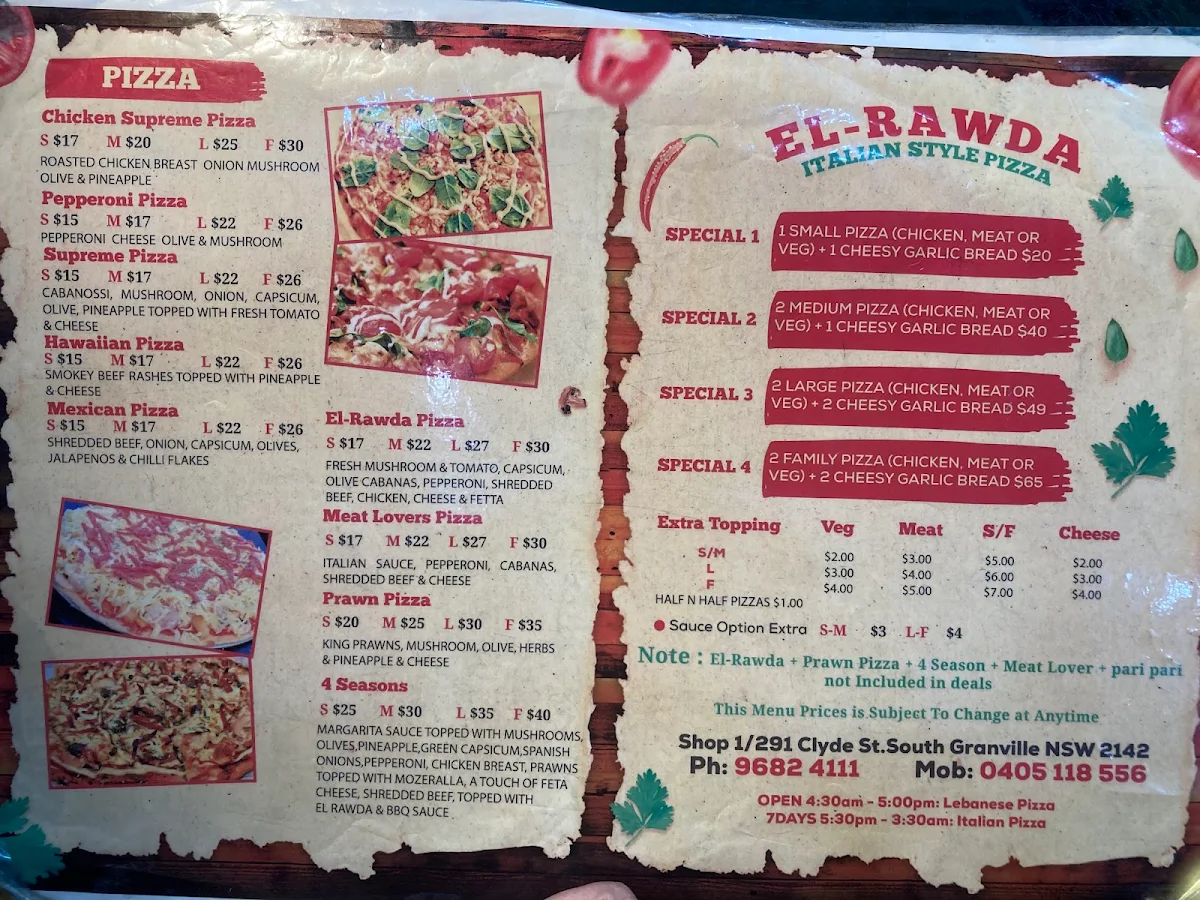 Menu, Granvile El-Rawda Bakery and Cafe