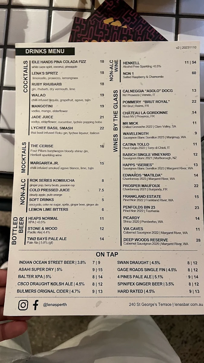 Menu, Miss Chow's On the Terrace