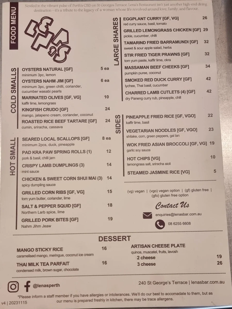 Menu, Miss Chow's On the Terrace