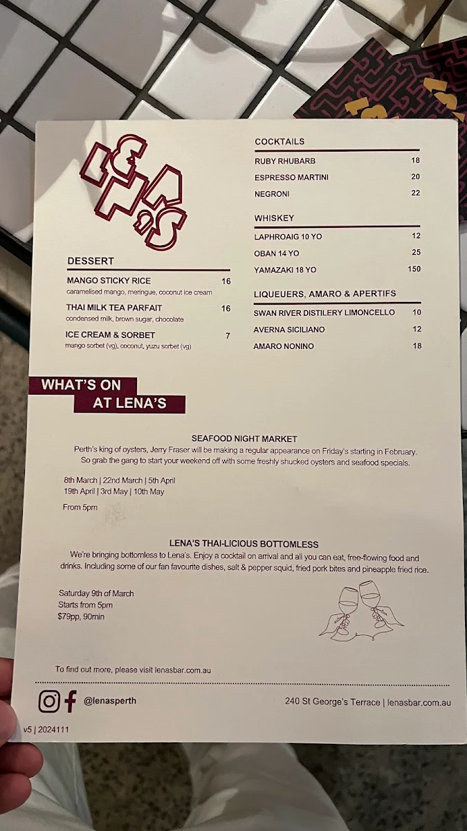 Menu, Miss Chow's On the Terrace