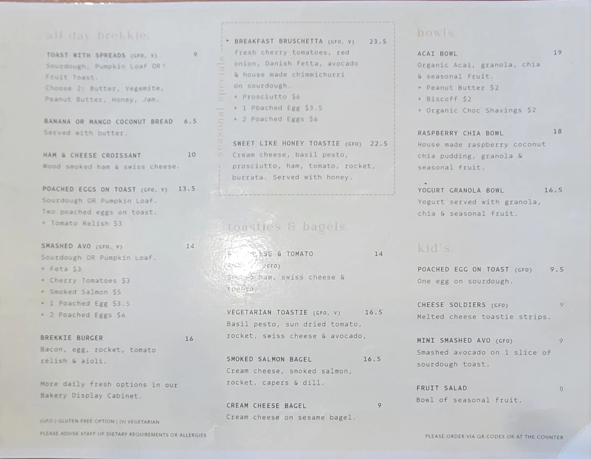 Menu, Halcyon Coffee House