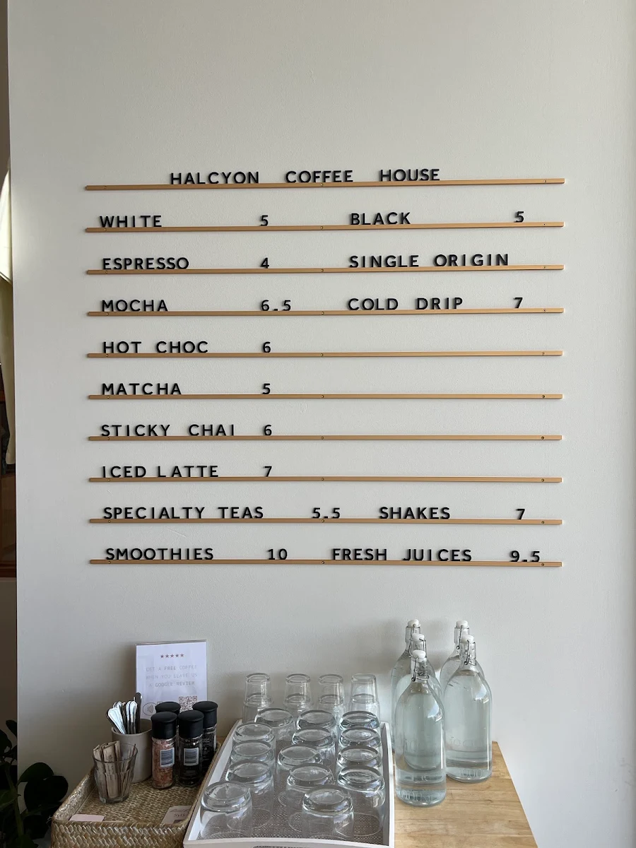 Menu, Halcyon Coffee House