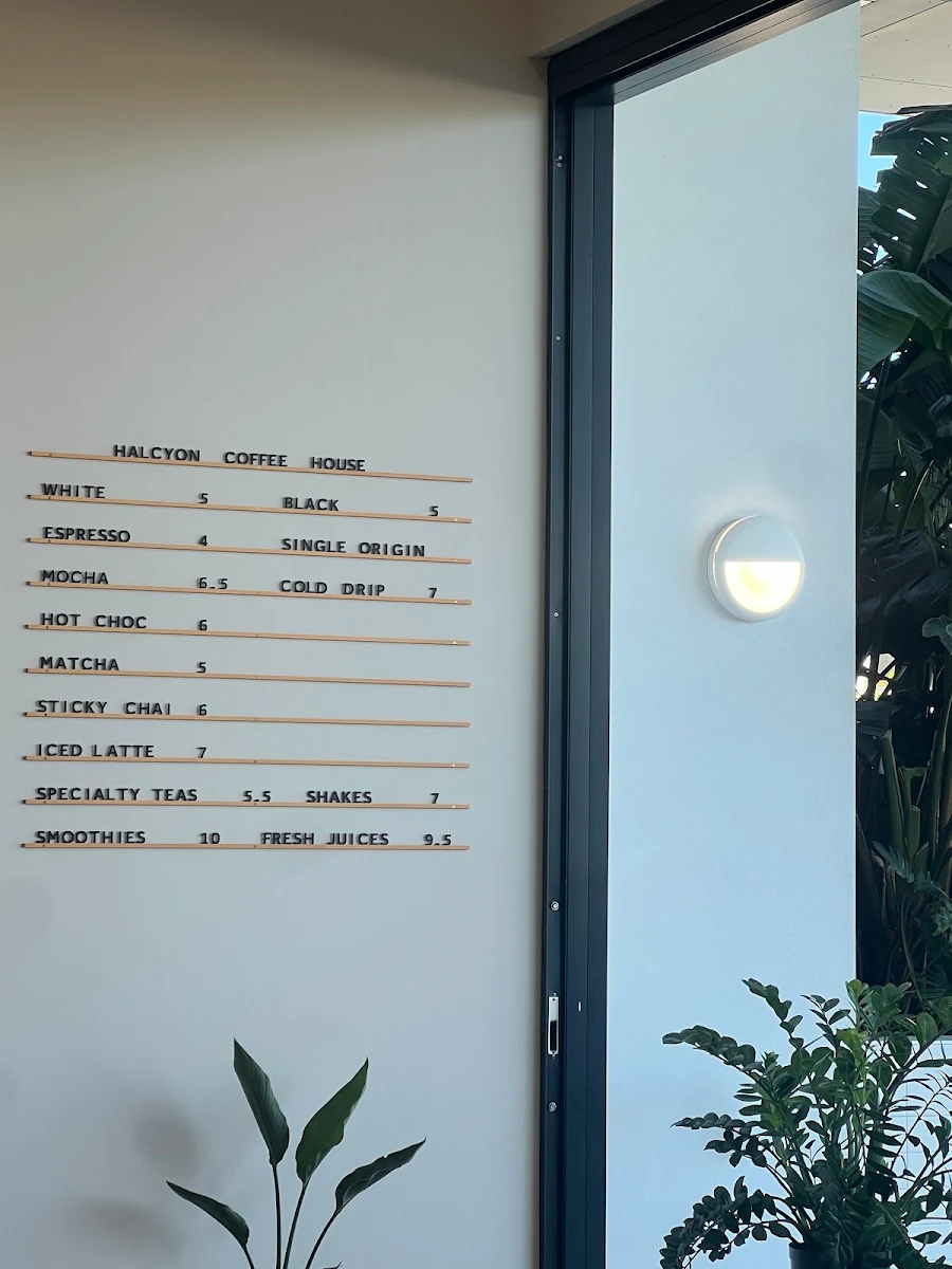 Menu, Halcyon Coffee House