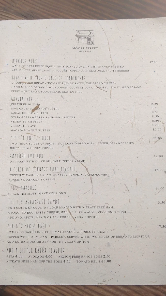 Menu, Moore Street General