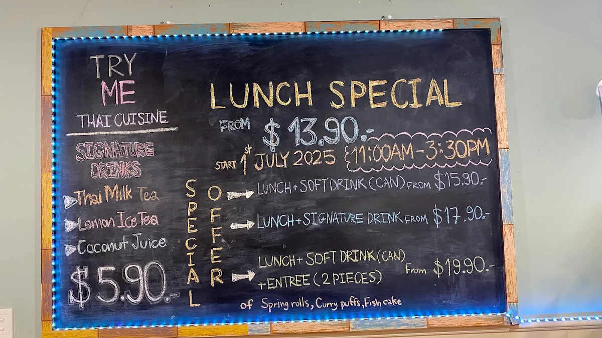 Menu, Try me Thai Cuisine