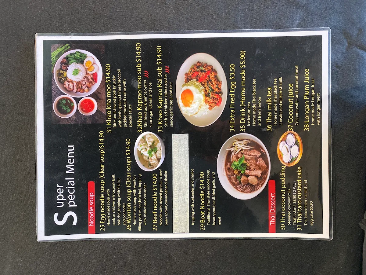 Menu, Try me Thai Cuisine