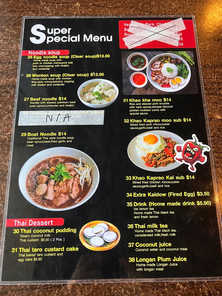Menu, Try me Thai Cuisine