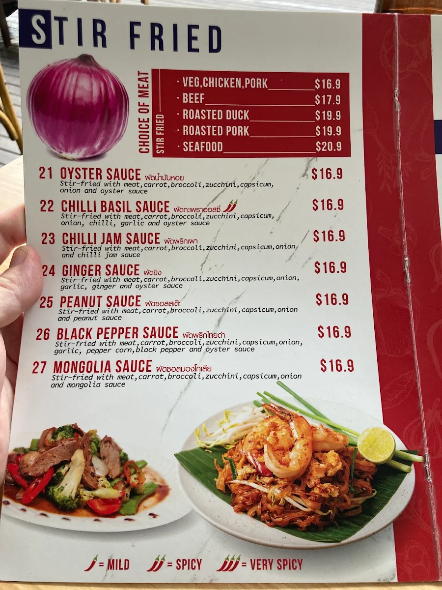 Menu, Try me Thai Cuisine
