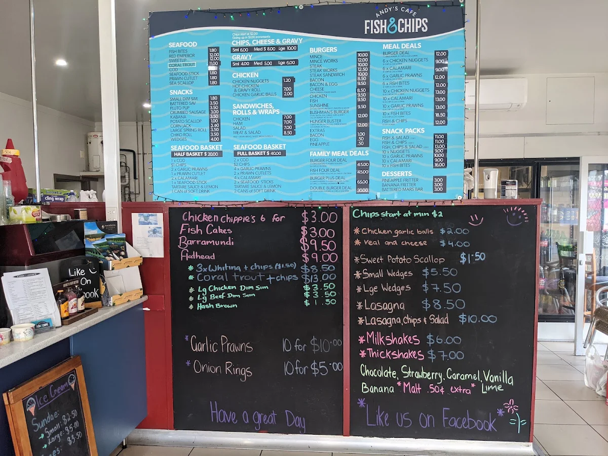 Menu, Andy’s Fish & Chip Cafe