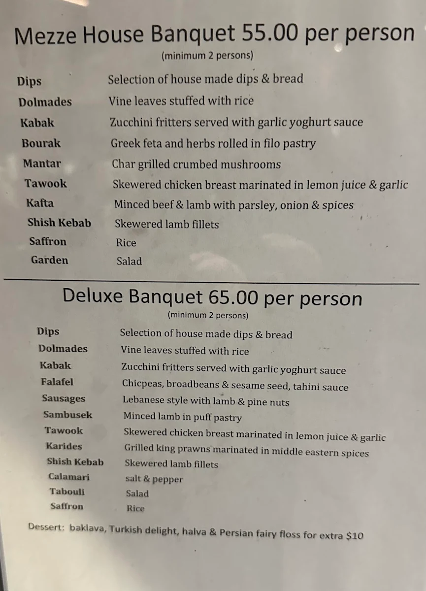 Menu, Saffron Restaurant