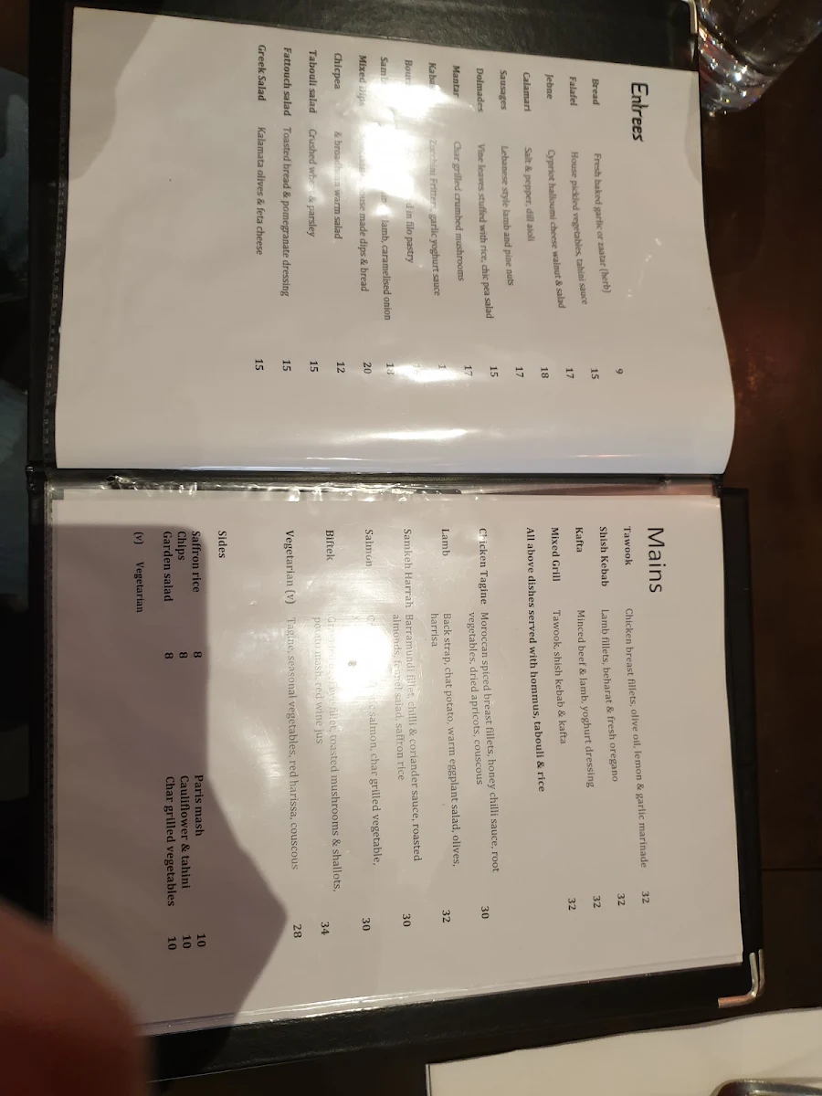 Menu, Saffron Restaurant