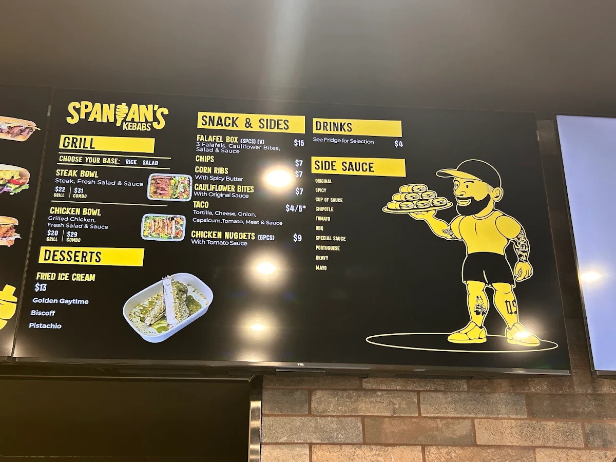 Menu, Spanian's Kebabs Newtown