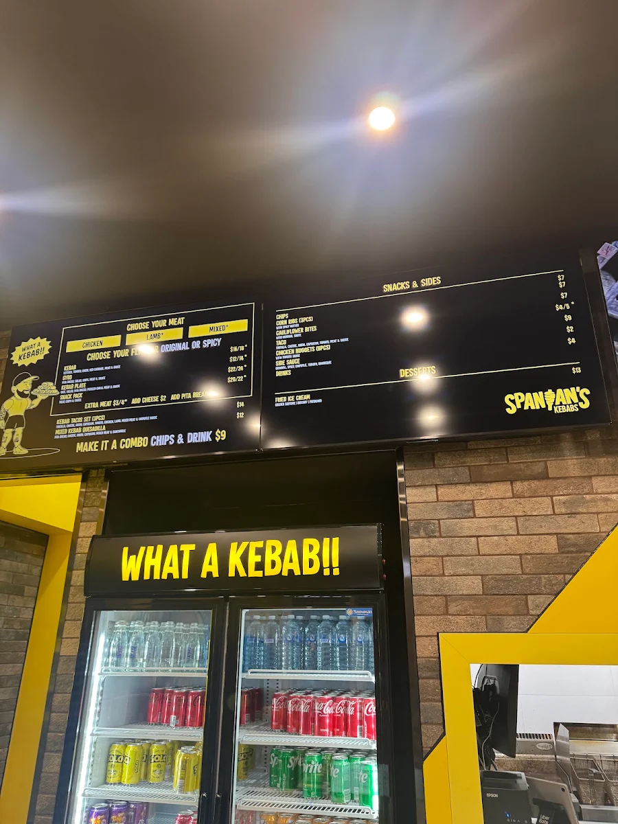 Menu, Spanian's Kebabs Newtown