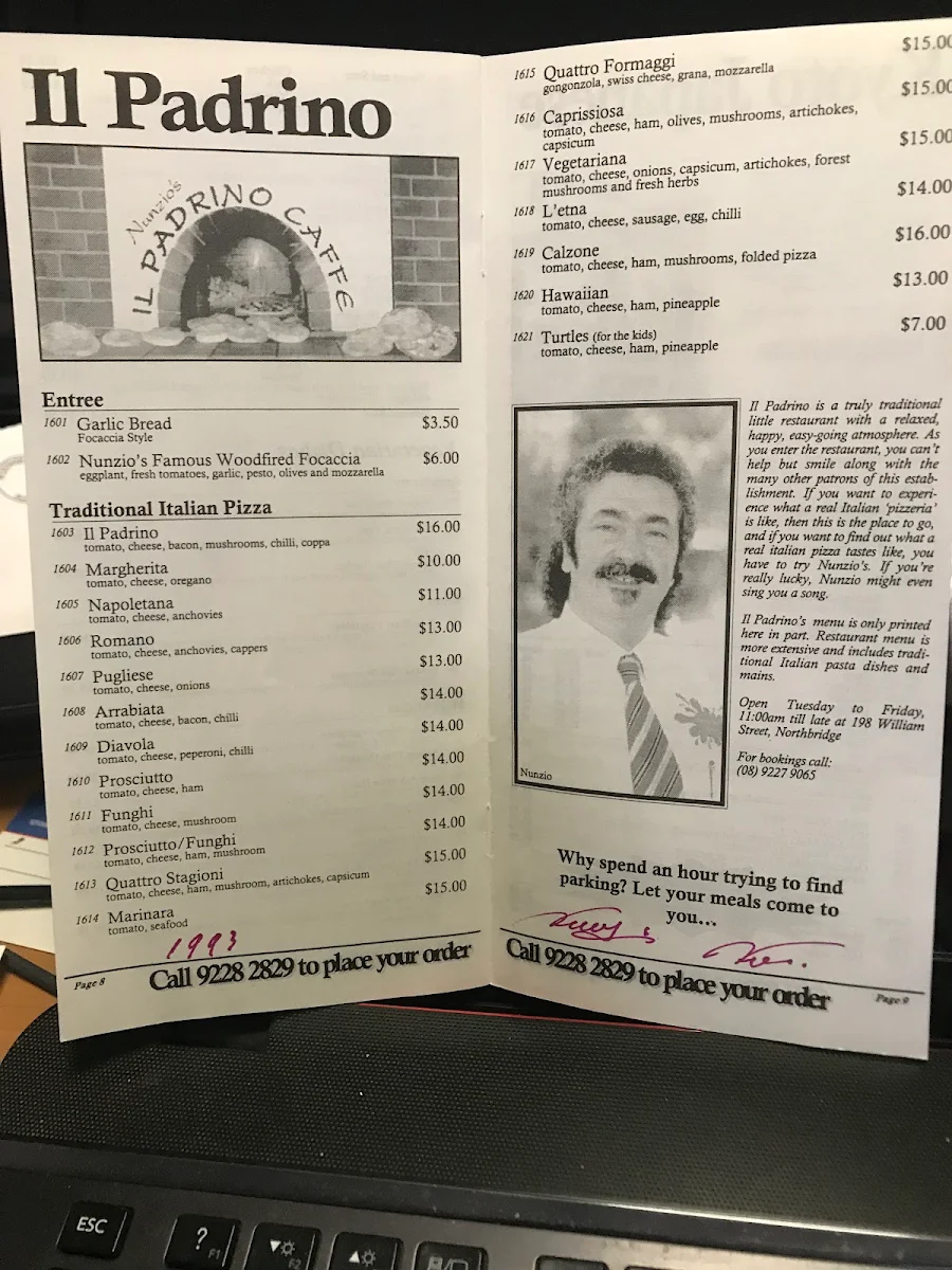 Menu, Nunzio’s Mobile Pizza