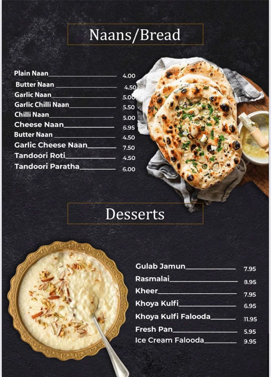 Menu, Flaming Karachi Cannington