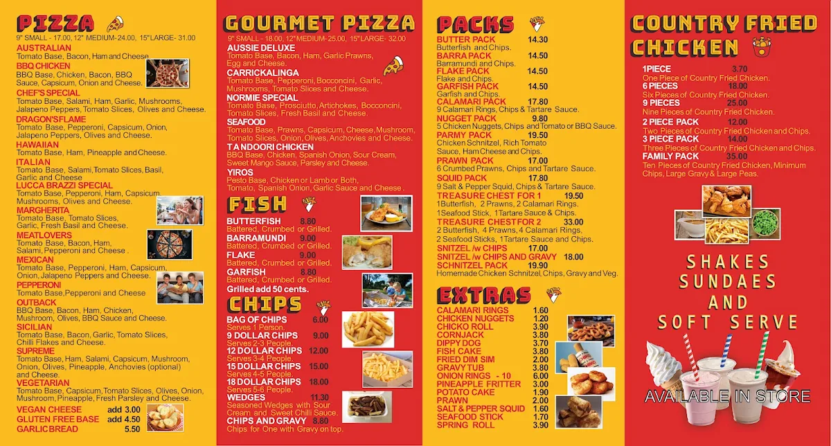 Menu, Fast Eddies Normanville