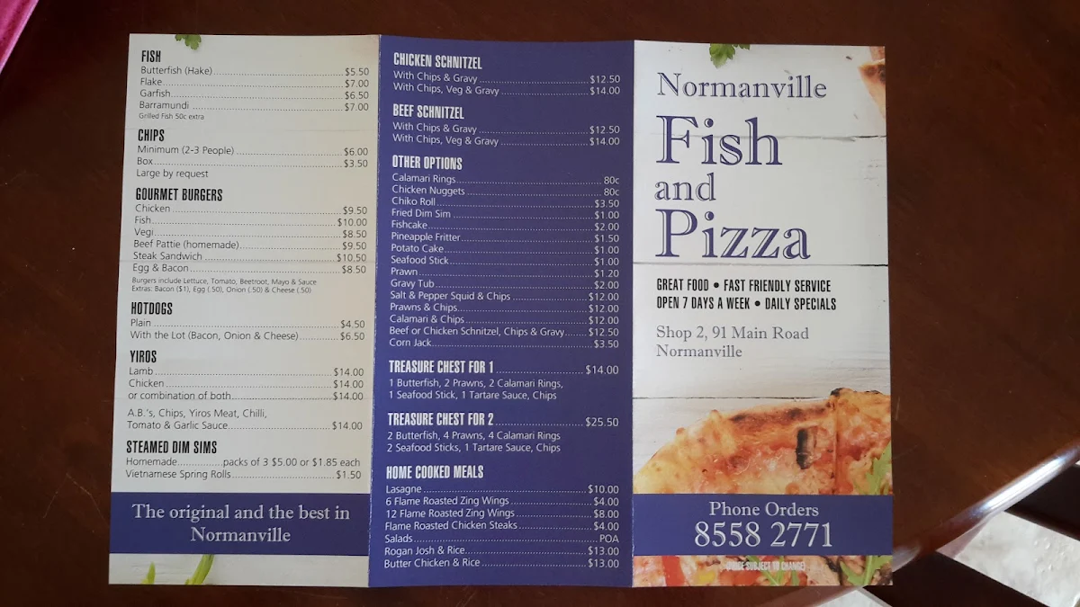 Menu, Fast Eddies Normanville