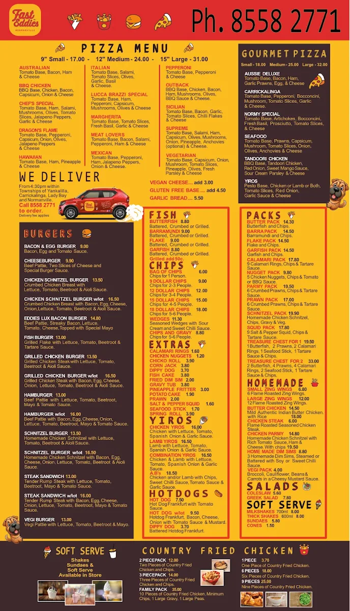 Menu, Fast Eddies Normanville