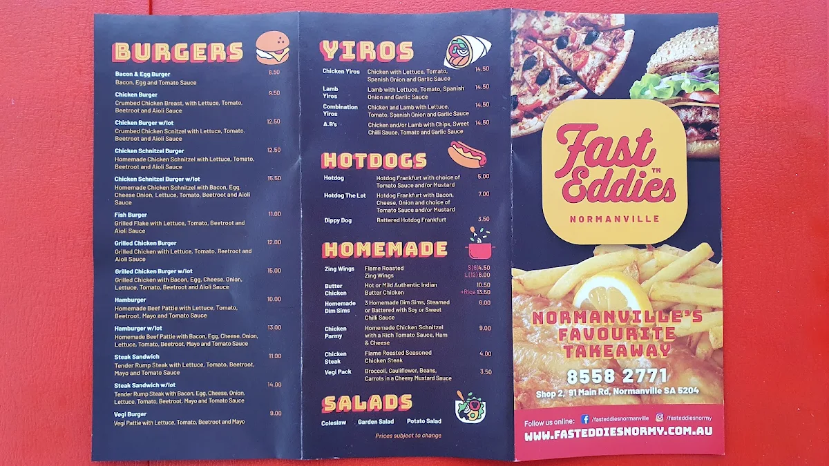 Menu, Fast Eddies Normanville