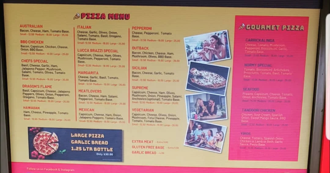 Menu, Fast Eddies Normanville