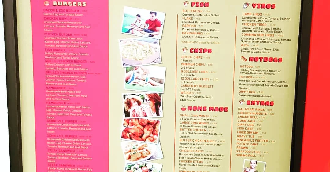 Menu, Fast Eddies Normanville