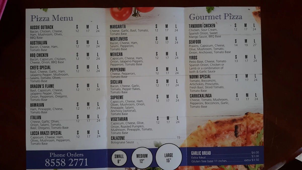 Menu, Fast Eddies Normanville
