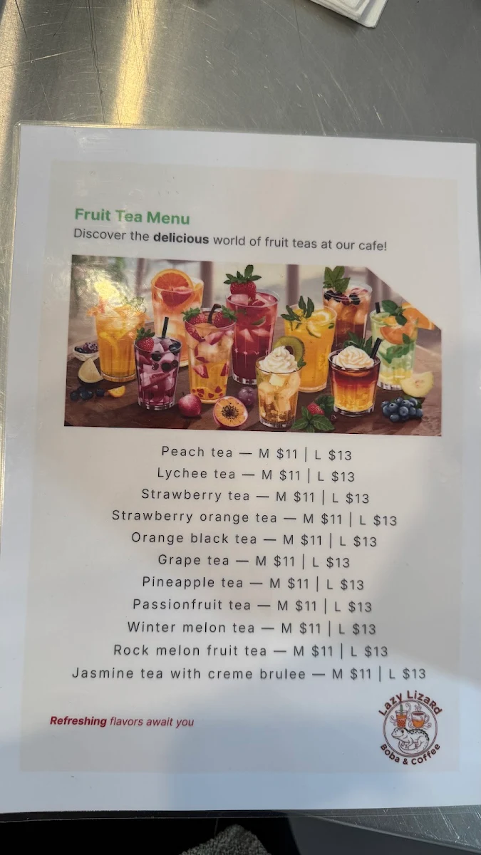 Menu, Lazy Lizard Boba & Coffee