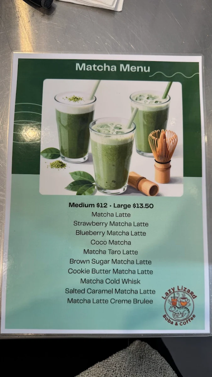 Menu, Lazy Lizard Boba & Coffee