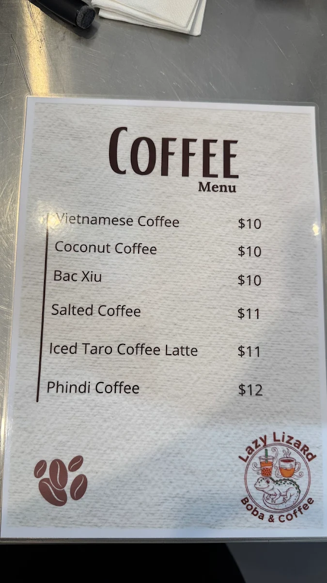 Menu, Lazy Lizard Boba & Coffee