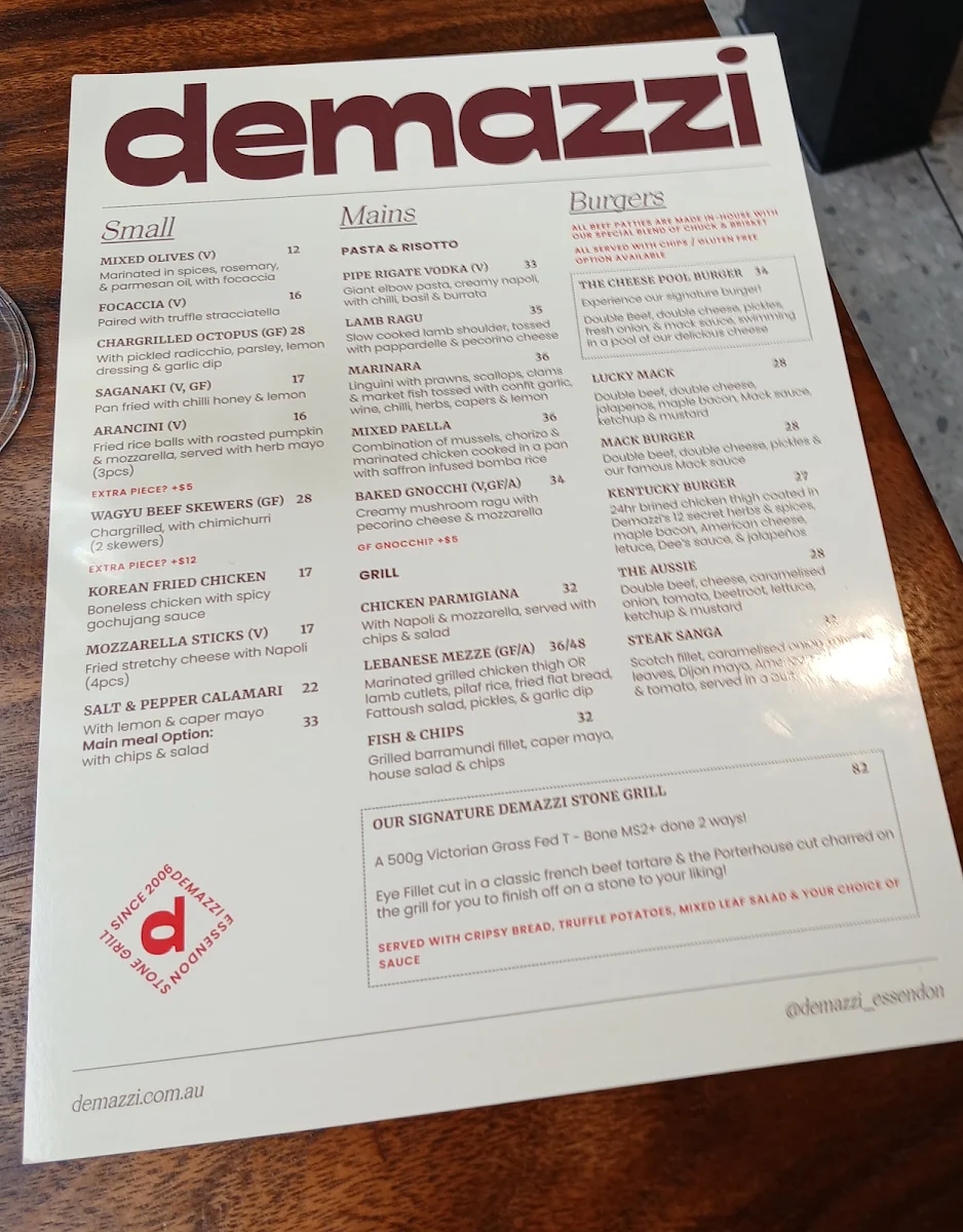 Menu, Demazzi