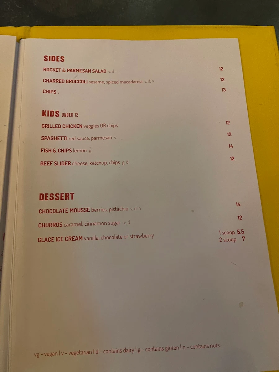 Menu, The Golden Sheaf