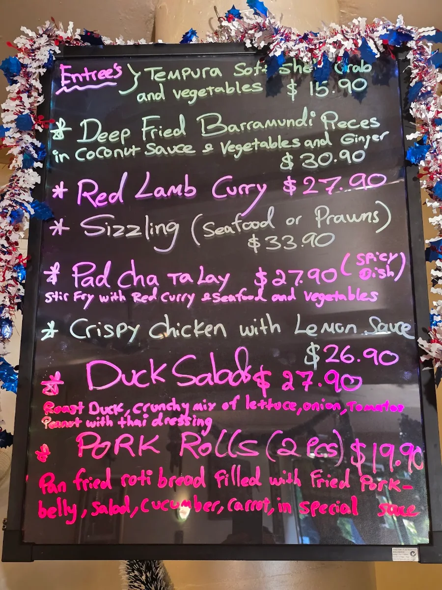 Menu, Mornington Thai restaurant