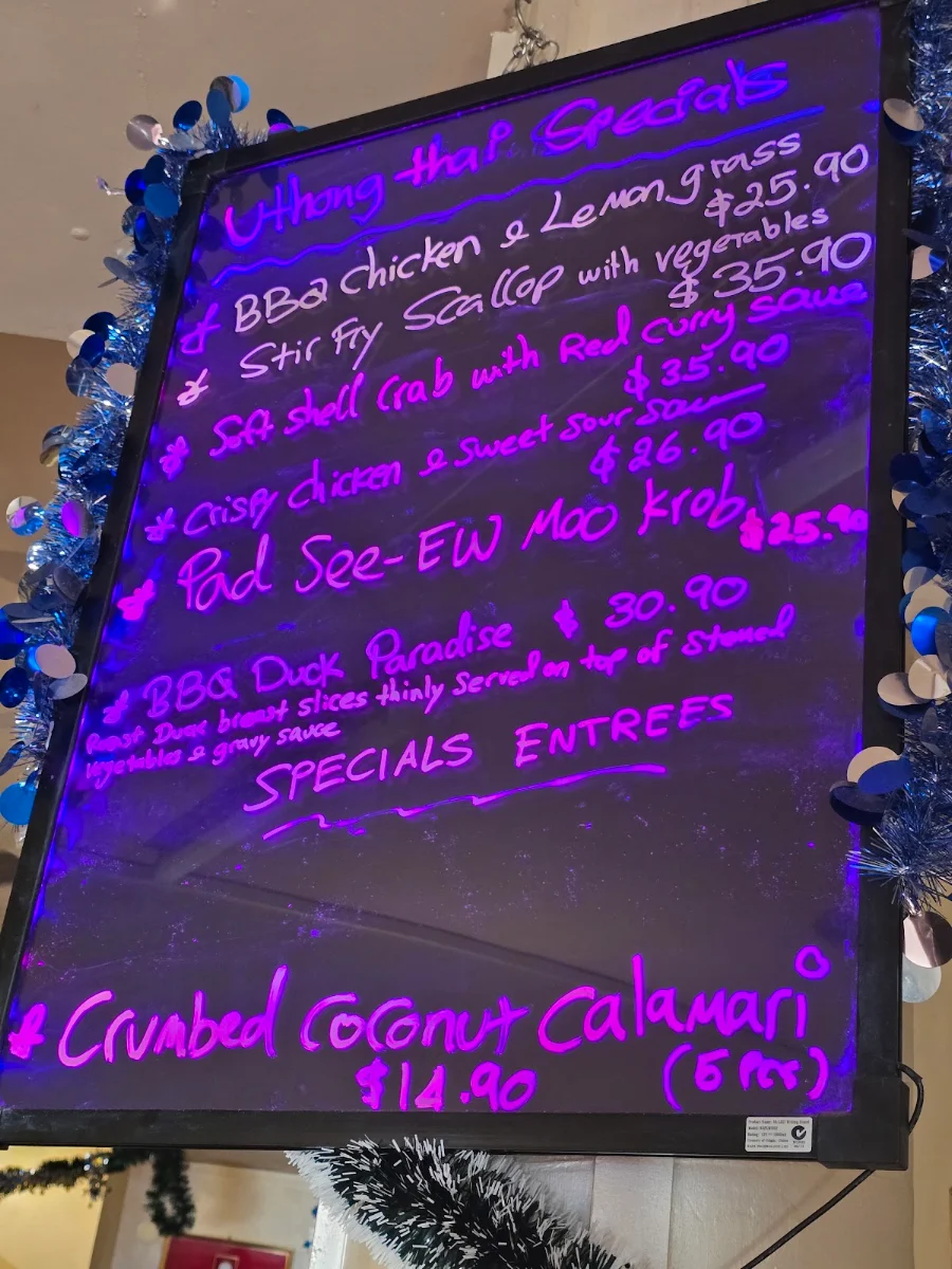 Menu, Mornington Thai restaurant