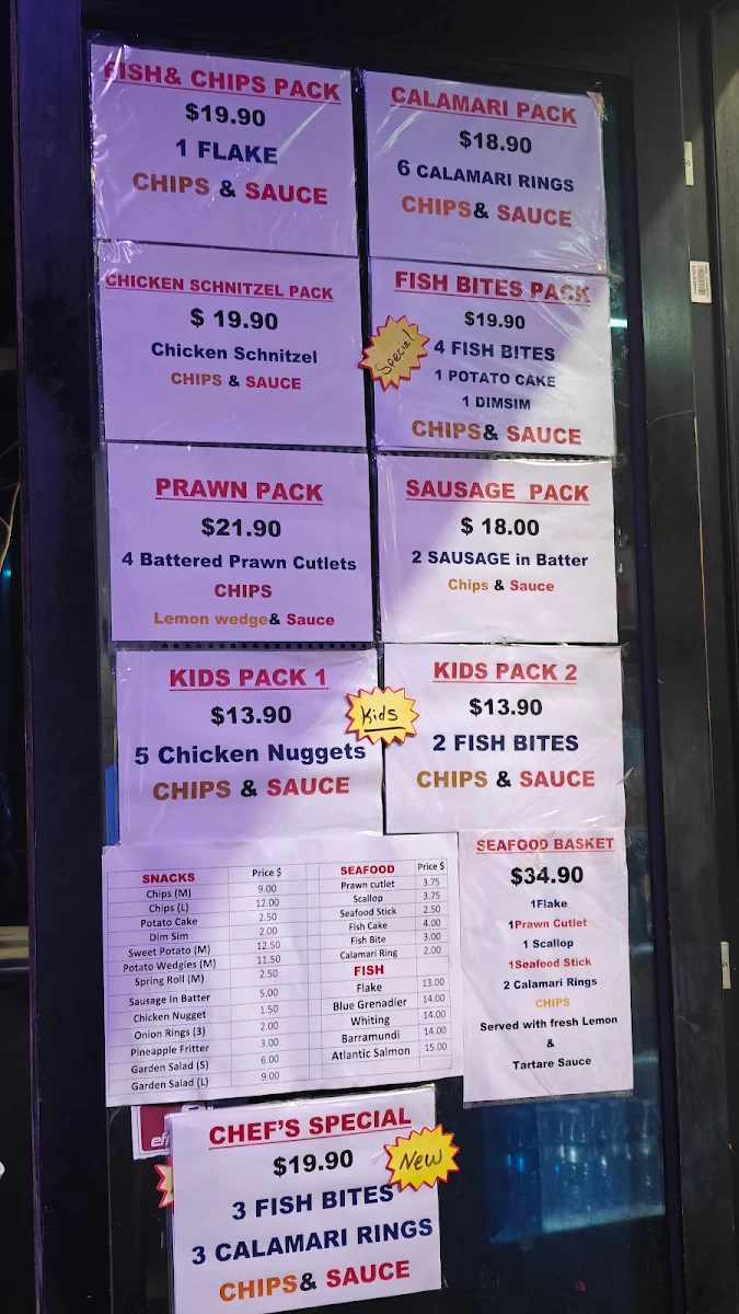 Menu, Fish N Chips on Docks