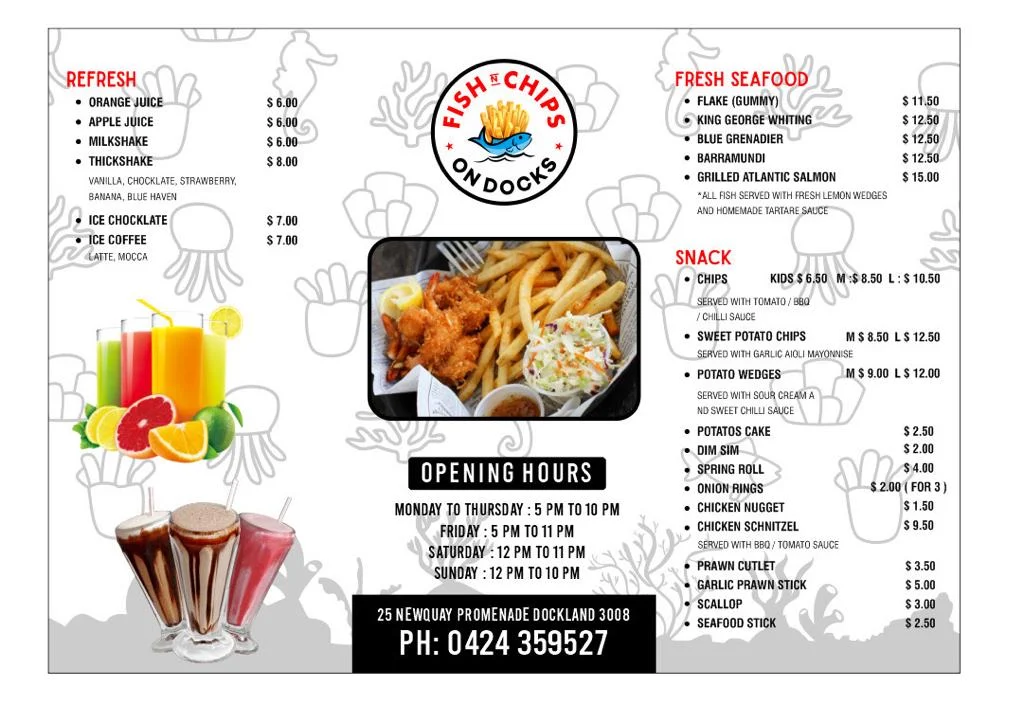 Menu, Fish N Chips on Docks