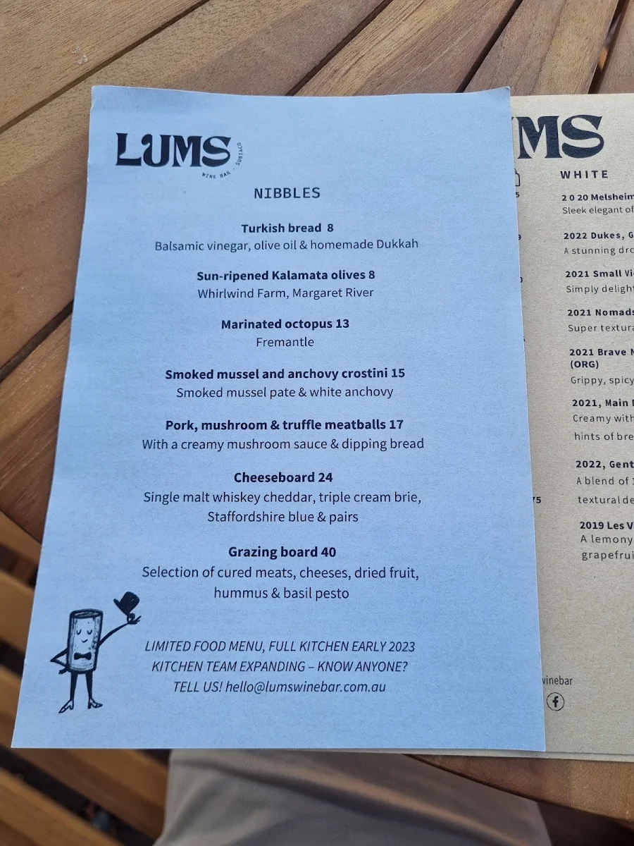 Menu, Lums Wine Bar