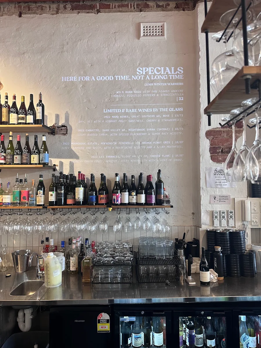 Menu, Lums Wine Bar