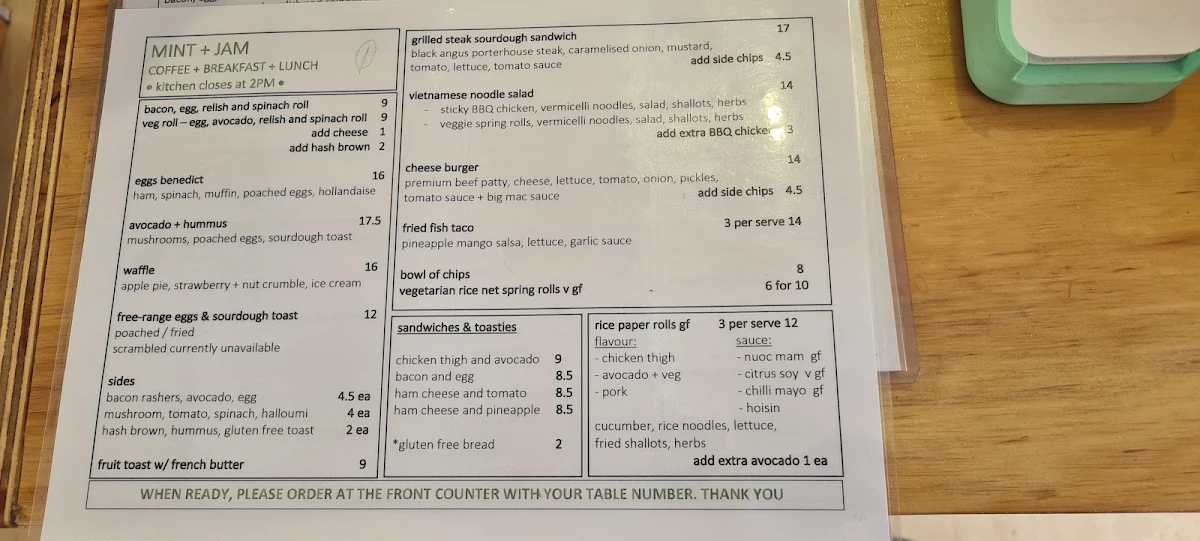 Menu, Mint and Jam