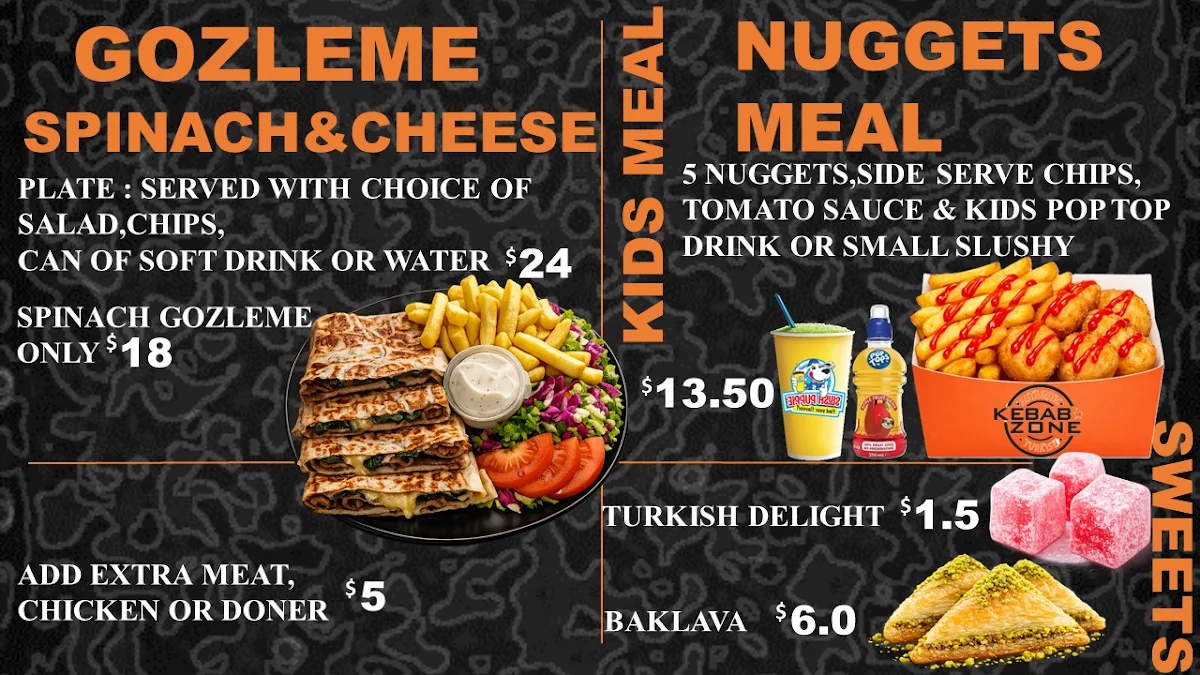 Menu, KebabZone Baringa
