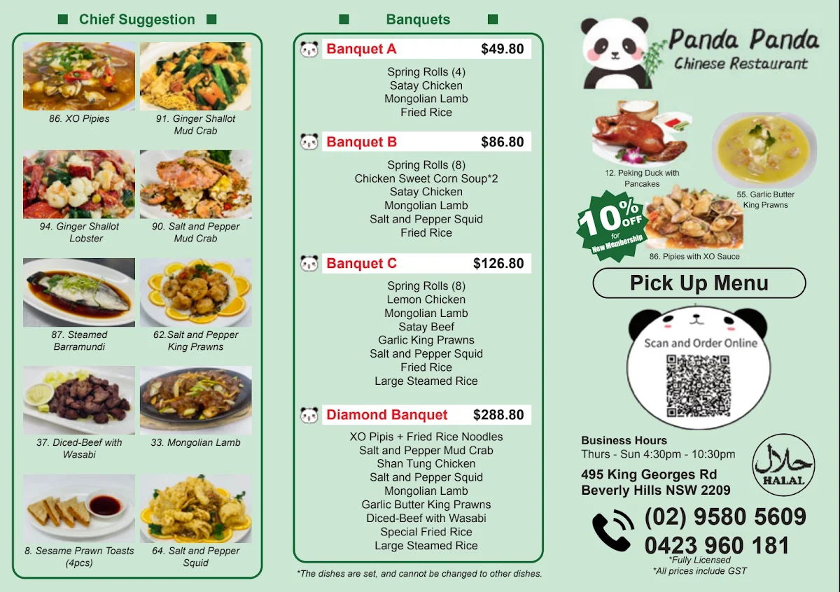 Menu, Panda Panda Chinese Restaurant