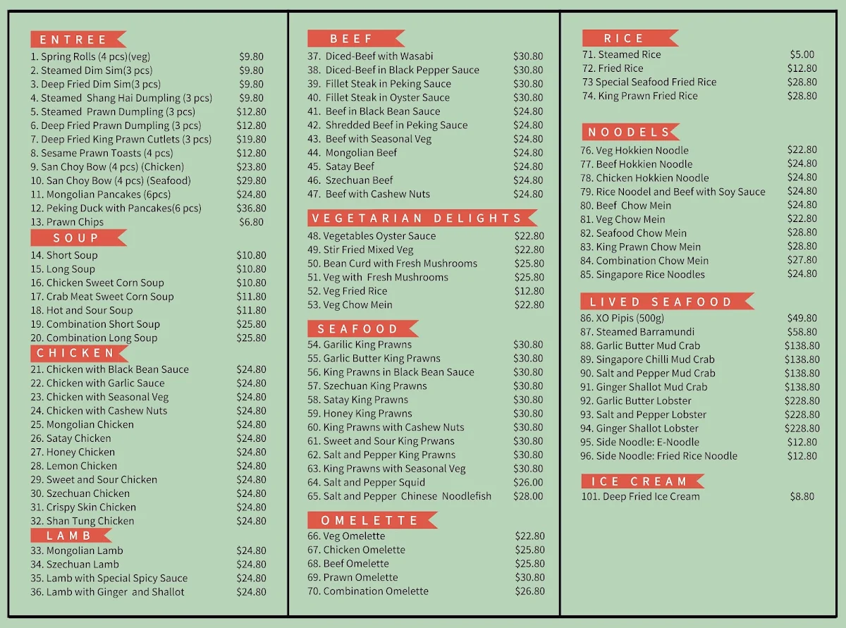 Menu, Panda Panda Chinese Restaurant