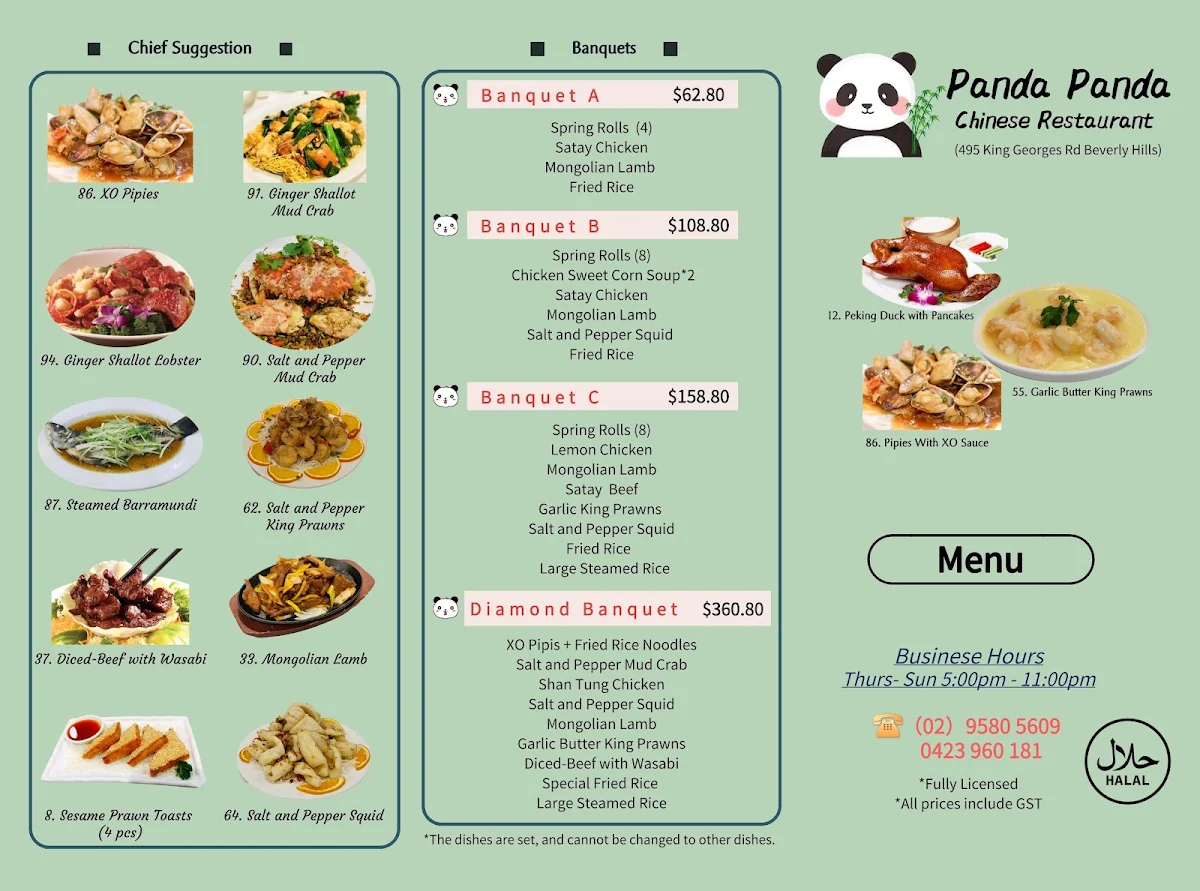Menu, Panda Panda Chinese Restaurant