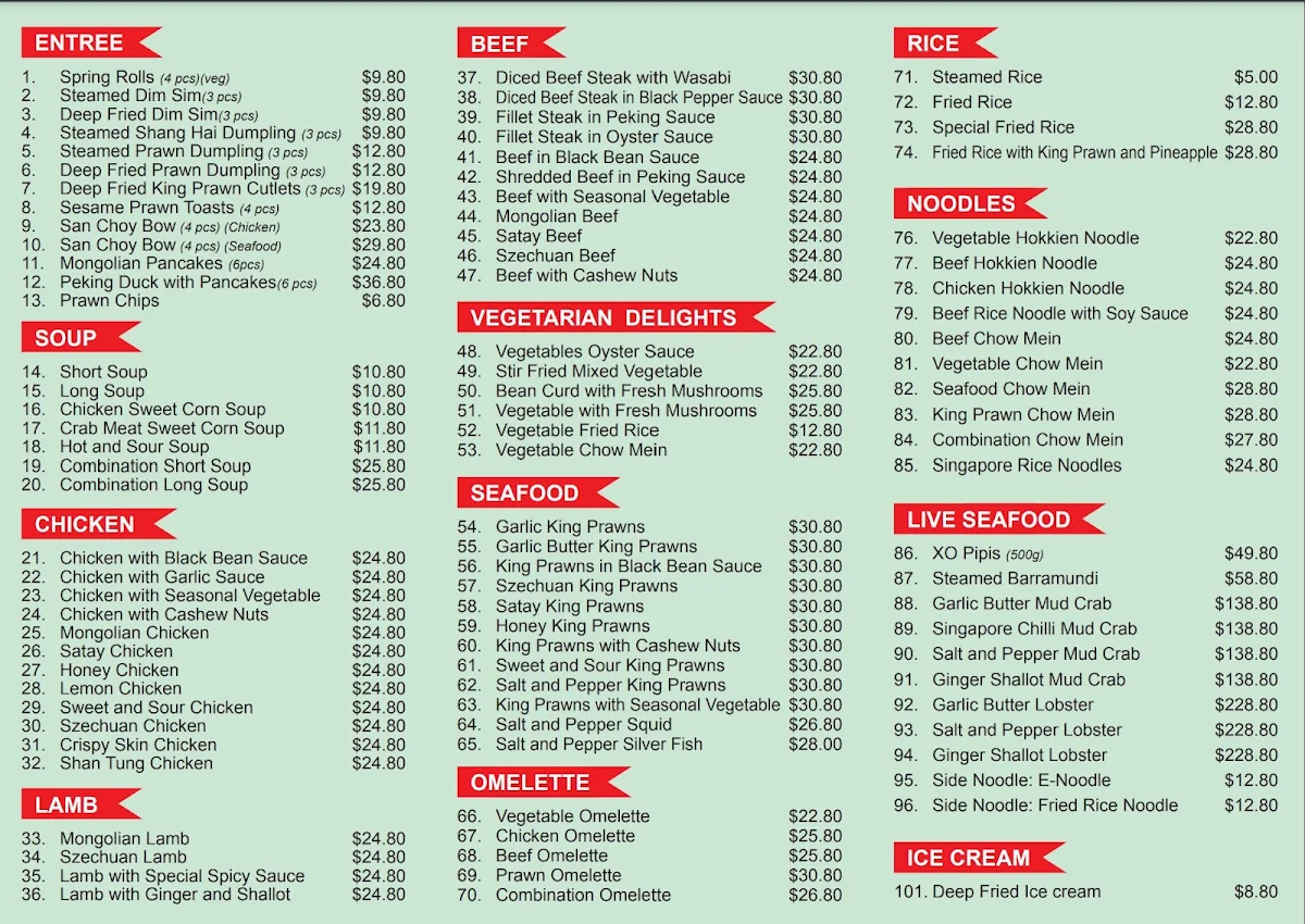 Menu, Panda Panda Chinese Restaurant