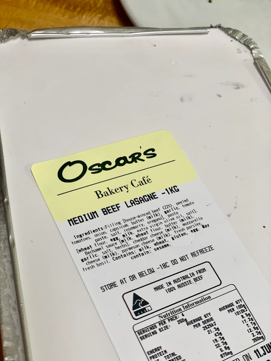 Menu, Oscar's Bakery Cafe