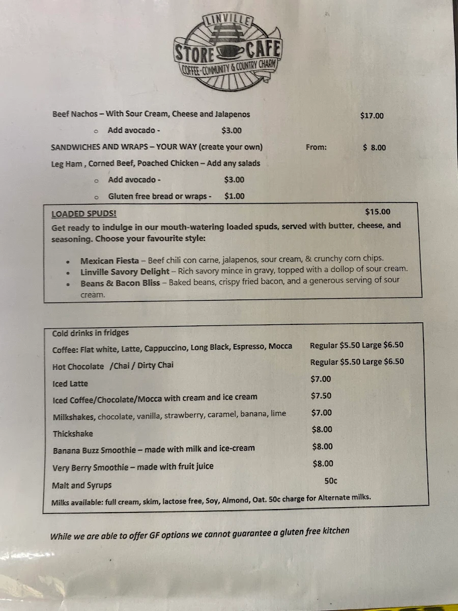 Menu, Linville Store and Cafe