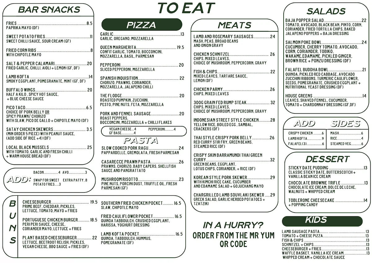Menu, Forest Lodge Hotel