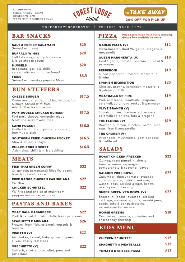 Menu, Forest Lodge Hotel